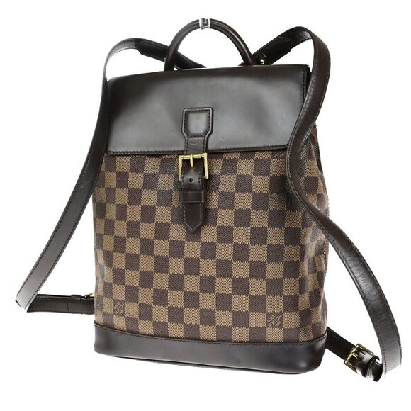 LOUIS VUITTON Logo Soho Backpack Bag Damier Ebene Leather Brown - Picture 1 of 16